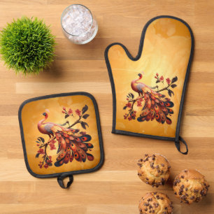 Elegance in feathers oven mitt & pot holder set