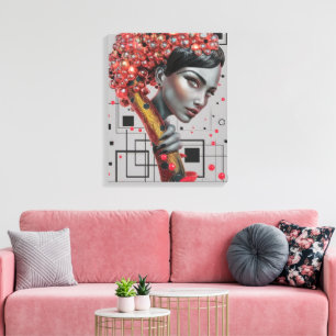 Elegance in Lines: 3D Depth of a Woman's Side Prof Canvas Print