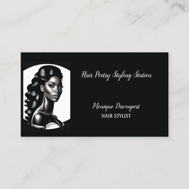 Elegance in Monochrome Hair Stylist Business Card (Front)
