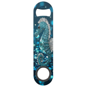 Elegance in Motion: Aqua Seahorse On Aqua Bokeh