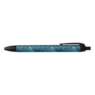 Elegance in Motion: Aqua Seahorse On Aqua Bokeh Blue Ink Pen