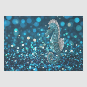 Elegance in Motion: Aqua Seahorse On Aqua Bokeh Tissue Paper