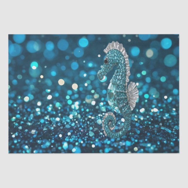 Elegance in Motion: Aqua Seahorse On Aqua Bokeh Tissue Paper (Front)