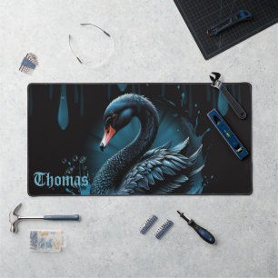 Elegance in motion, the black swan, desk mat