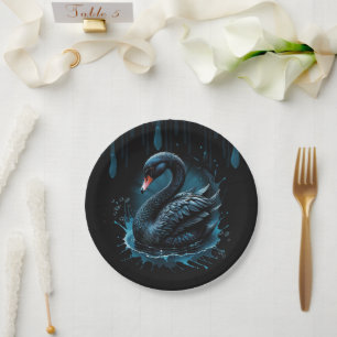Elegance in motion, the black swan,  paper plate