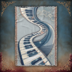 Elegance in piano keys and blossoms.  throw blanket