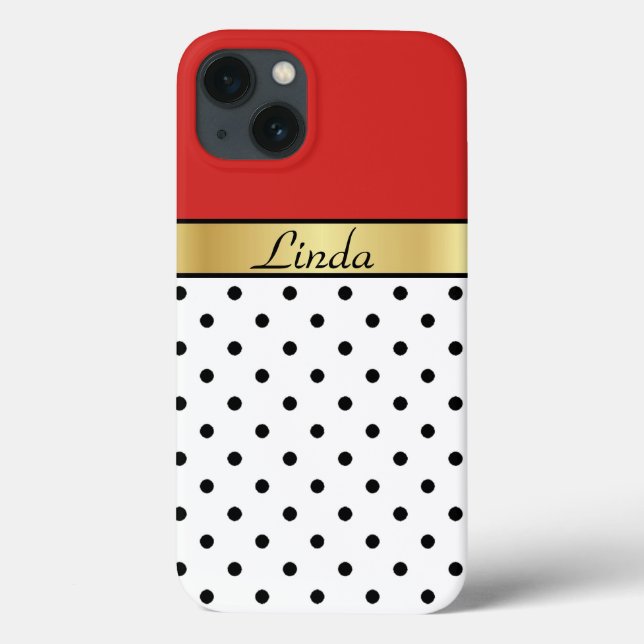 Elegance In Red And White, Black Dots, Gold Ribbon Case-Mate iPhone Case (Back)
