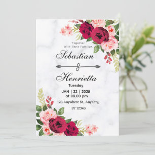 Elegance in Red:Floral Wedding Invitation