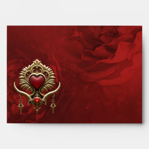 Elegance in red lustre with an ornate heart envelope