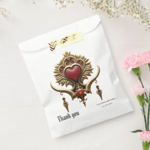 Elegance in red lustre with an ornate heart. favour bags