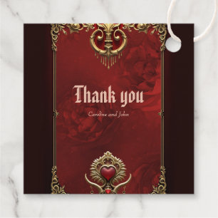 Elegance in red lustre with an ornate heart. favour tags
