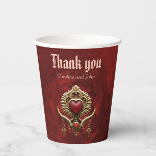 Elegance in red lustre with an ornate heart.  paper cups