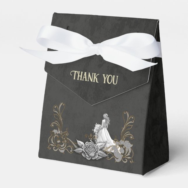Elegance in silver and black.  favour box (Front Side)