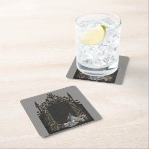 Elegance in silver and black. square paper coaster