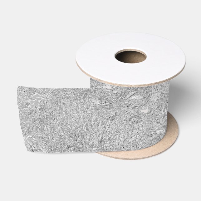 "Elegance in Silver: Etched Hibiscus Blooms" Satin Ribbon (Spool)