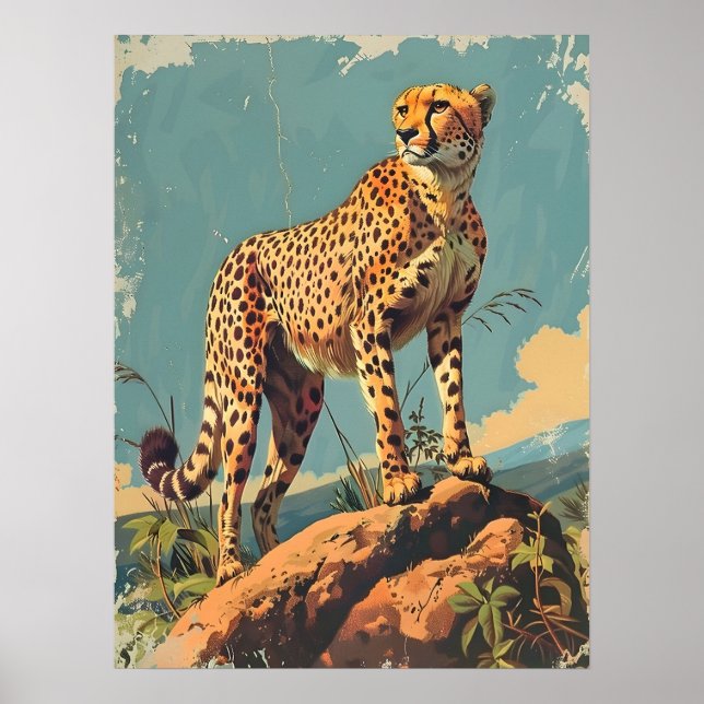 Elegance in Stripes: Vintage Cheetah Poster (Front)