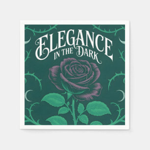 "Elegance in the Dark" Gothic Rose Illustration Napkin