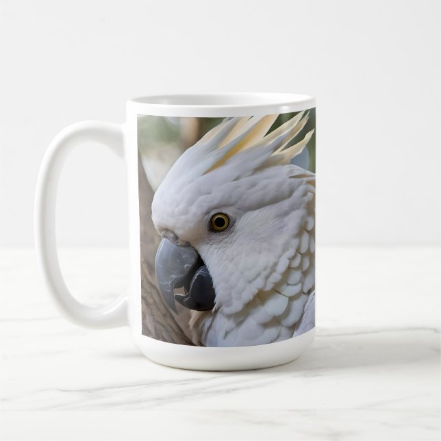 Elegance in White: The Majestic Aussie Cockatoo Coffee Mug (Left)