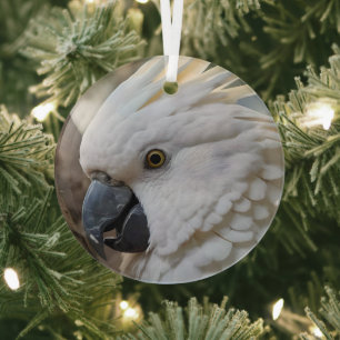 Elegance in White: The Majestic Aussie Cockatoo Glass Tree Decoration