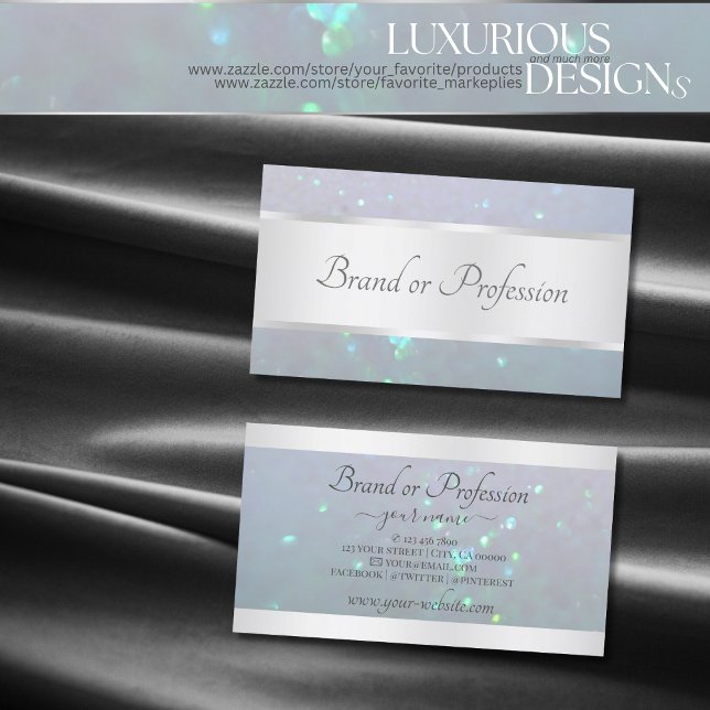 Elegance Light Blue Pearl Glitter & Silver Borders Business Card (Creator Uploaded)