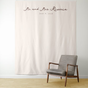 Elegance Minimalist Beige Calligraphy Couple Name Tapestry
