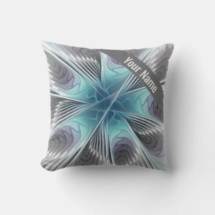 Elegance Modern Art Blue Grey White Flower Name Cushion