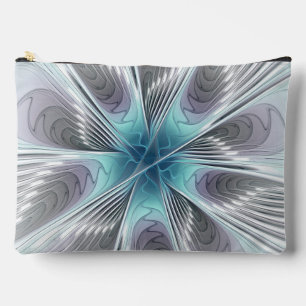 Elegance Modern Blue Grey White Fractal Art Flower Accessory Pouch