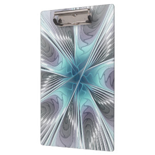 Elegance Modern Blue Grey White Fractal Art Flower Clipboard