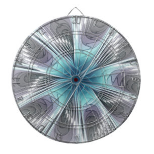 Elegance Modern Blue Grey White Fractal Art Flower Dartboard