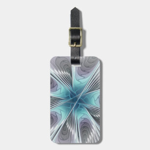 Elegance Modern Blue Grey White Fractal Art Flower Luggage Tag