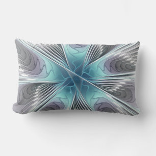 Elegance Modern Blue Grey White Fractal Art Flower Lumbar Cushion