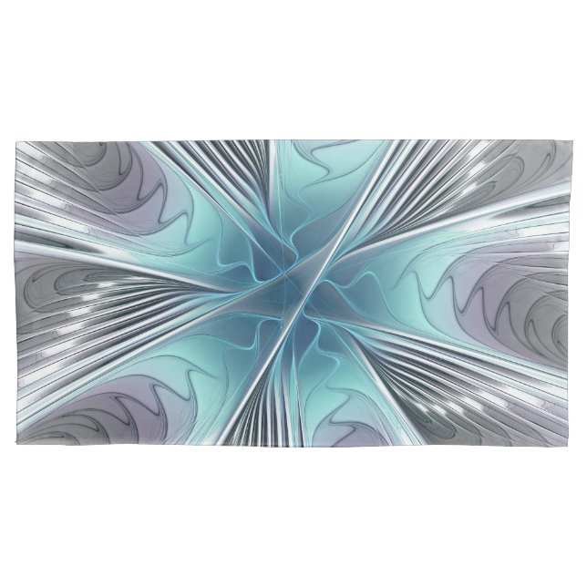 Elegance Modern Blue Grey White Fractal Art Flower Pillowcase (Front)