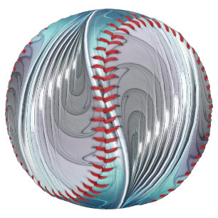 Elegance Modern Blue Grey White Fractal Art Flower Softball