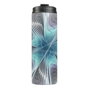 Elegance Modern Blue Grey White Fractal Art Flower Thermal Tumbler