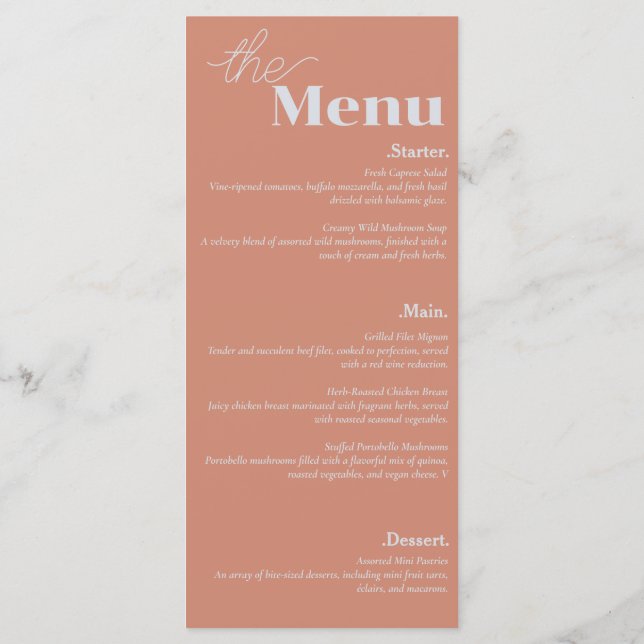 Elegance & Modern Flair Blush Pink Wedding Menu (Back)