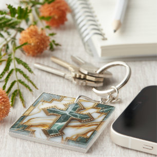 Elegance Monochrome Ceramic pattern Gilded Touches Key Ring