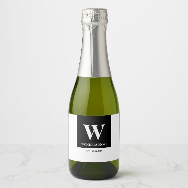 Elegance Monogram minimal Wedding  Sparkling Wine Label (Front)