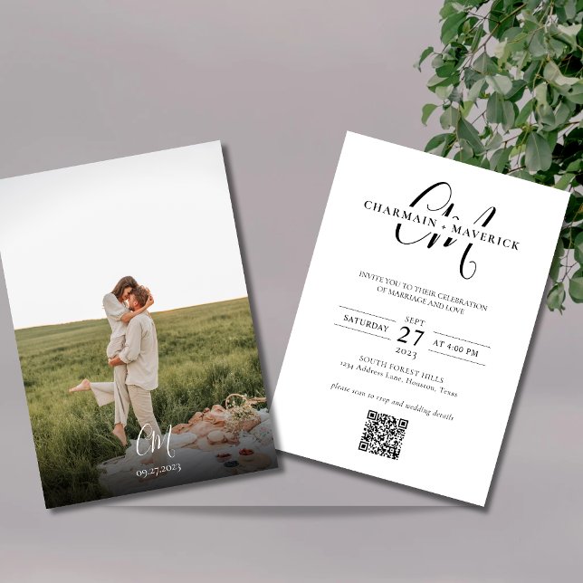 Elegance Monogram Photo Qr Code Wedding Invitation (Creator Uploaded)