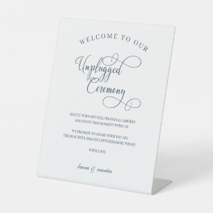 Elegance Navy Blue Script Unplugged Ceremony Pedestal Sign