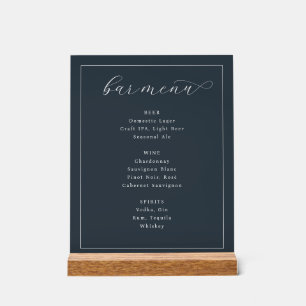 Elegance Navy Calligraphy Bar Menu Acrylic Sign