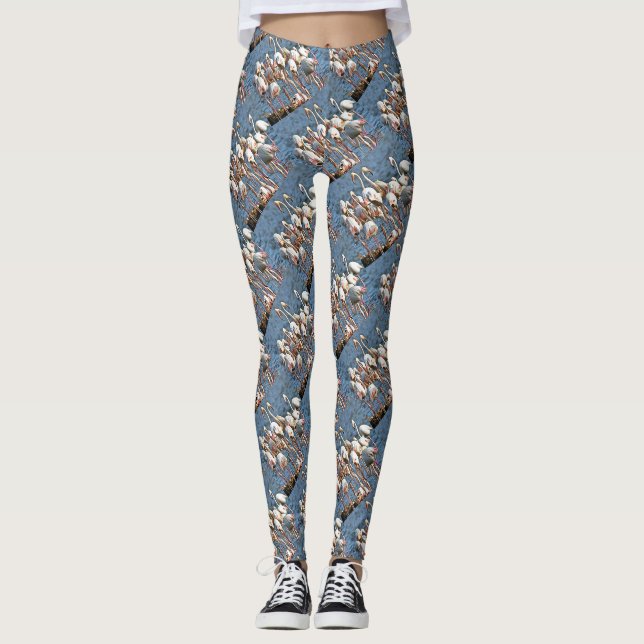 Elegance Of Artistic Pink Flamingos Leggings (Front)
