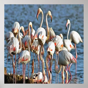 Elegance Of Artistic Pink Flamingos Poster