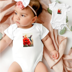 Elegance of Nature: Poppy and Hummingbird Harmony Baby Bodysuit