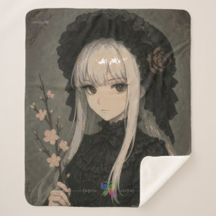 Elegance of the Midnight Blossom Maiden Premium Sherpa Blanket