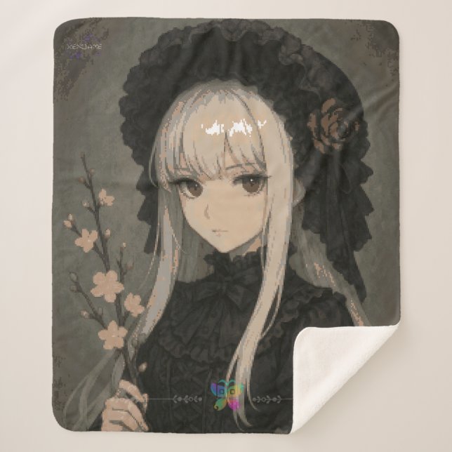 Elegance of the Midnight Blossom Maiden Premium Sherpa Blanket (Front)