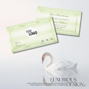 Elegance Pastel Green with Diamonds and Logo Luxe  Business Card
