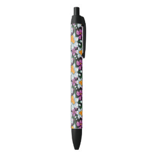 Elegance pattern with narcissus flowers 2 black ink pen