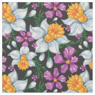 Elegance pattern with narcissus flowers 2 fabric