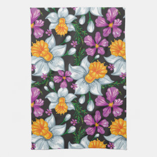 Elegance pattern with narcissus flowers 2 tea towel
