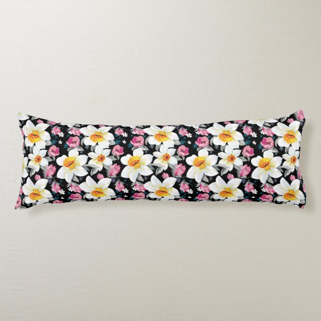 Elegance pattern with narcissus flowers body cushion (Front)